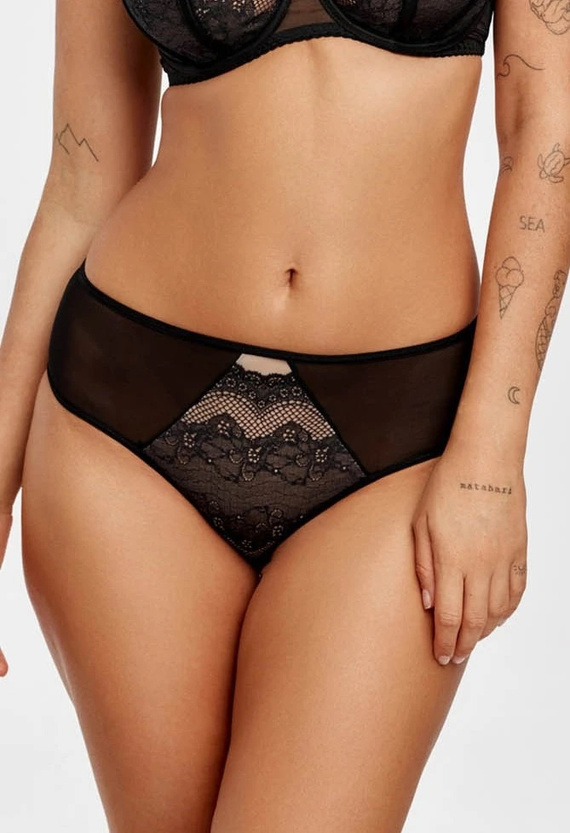 Жіночі класичні трусики Otylia Azal чорного кольору з мережива, мікрофібри та тюлю
