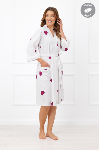 Italian Fashion Kioga жіночий халат Mega Soft екрю з сердечками, рукав 3/4