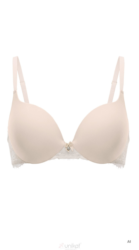 Unikat Zelia Push Up бюстгальтер бежевий гладкий з мереживом і кісточками