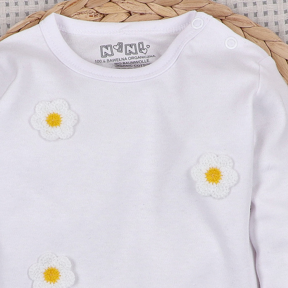 NINI LITTLE FLOWERS біле боді для немовлят з органічної бавовни з вишивкою ABN-5761/BIA