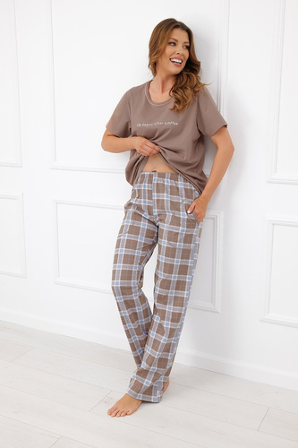 Піжама жіноча Italian Fashion Delma 100% бавовна, у клітинку, довгі штани - капучино