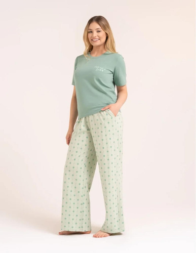 Піжама жіноча Moraj PDD4300-023 зелена, бавовна, довгі штани, принт