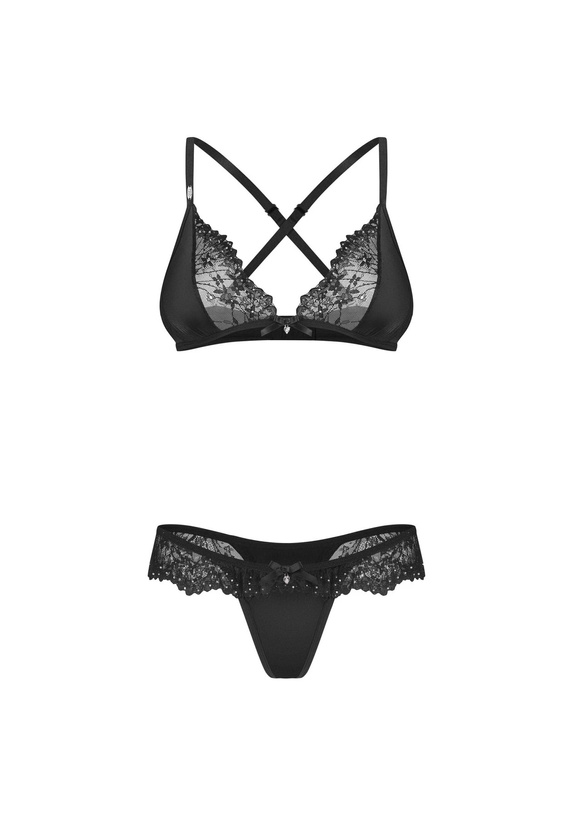 Obsessive Sparkly Night комплект чорний бюстгальтер soft стрінги мереживо зі стразами
