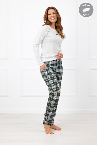Піжама жіноча Italian Fashion Arwena довга з бавовни MEGA SOFT у клітинку ecru
