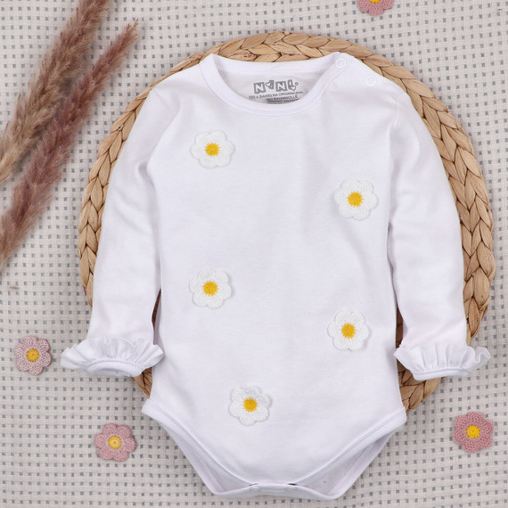 NINI LITTLE FLOWERS біле боді для немовлят з органічної бавовни з вишивкою ABN-5761/BIA