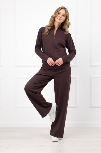 Жіноча кофта Credo Italian Fashion з бавовни на блискавці з коміром-стійкою та кишенями, коричнева
